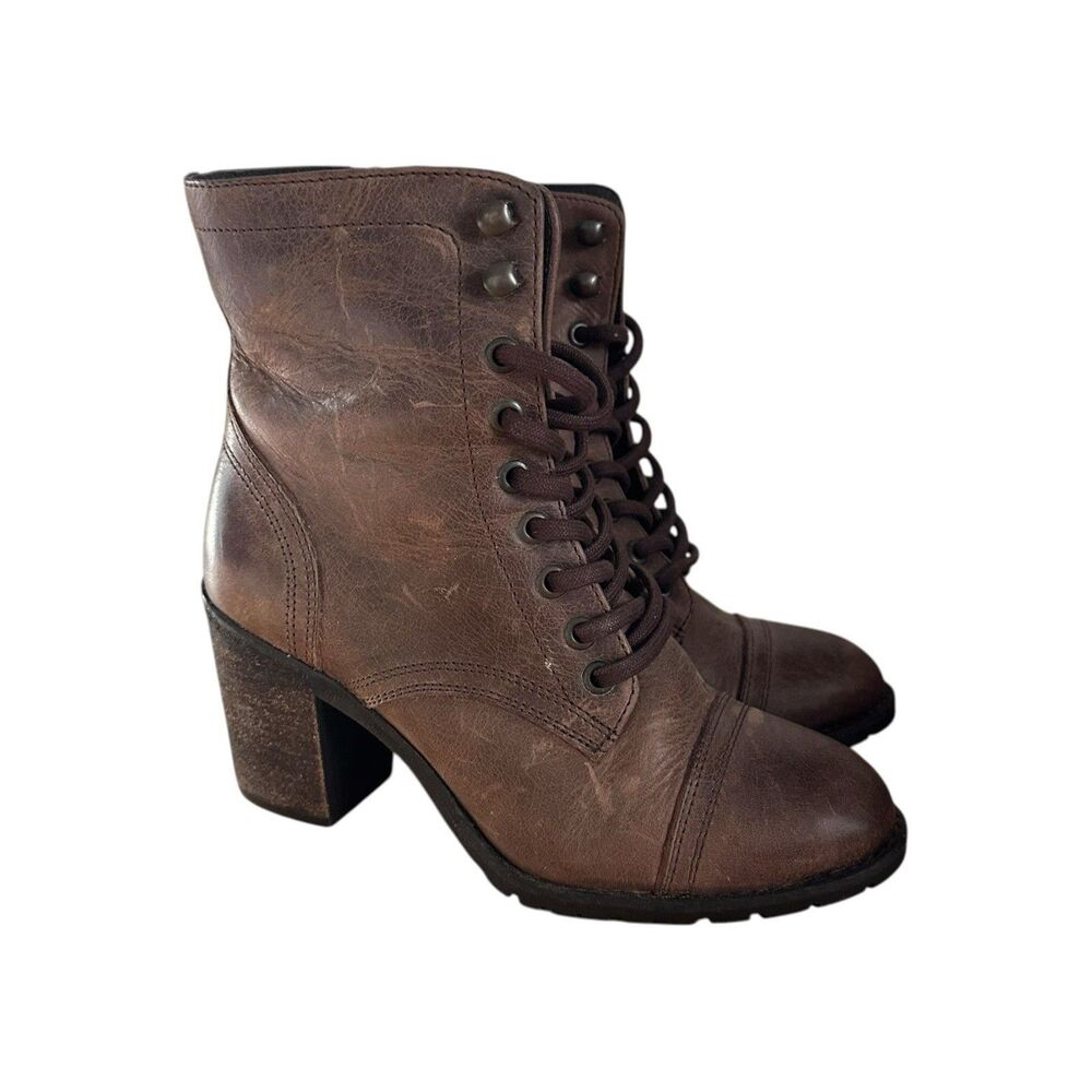 Artisan Womens Sz 6.5 M Brigitte Brown Side Zip Lace-Up Leather Combat Boots